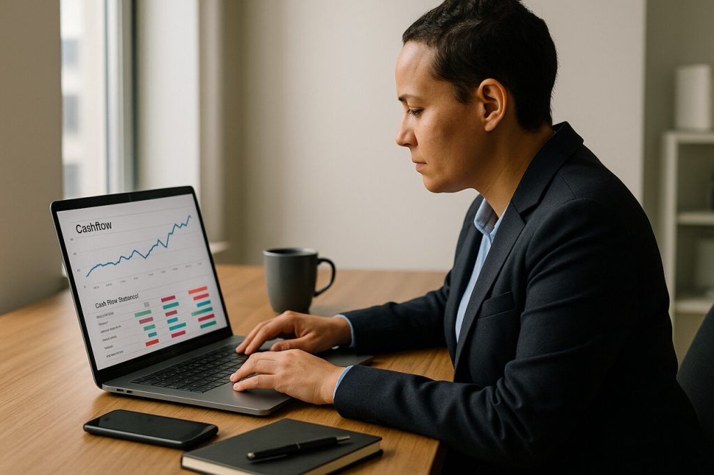 Director checking cashflow after business overdraft withdrawn