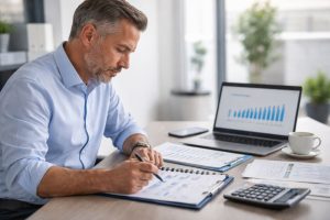 Company director reviewing finances