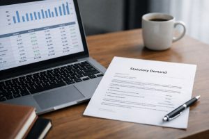 Laptop with financial information next to statutory demand letter